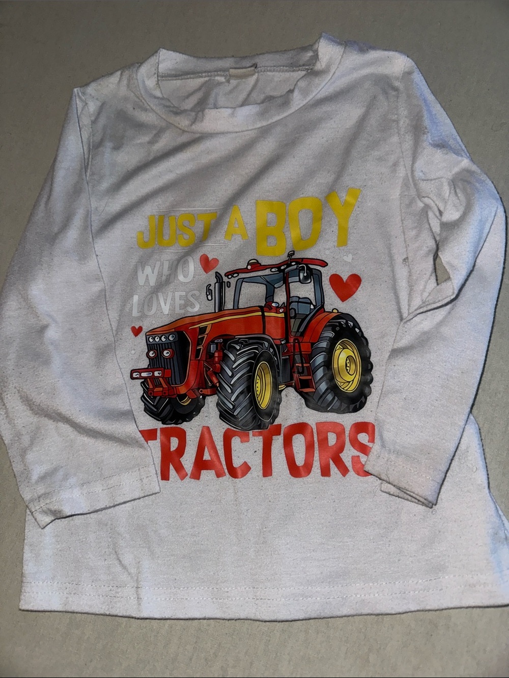 Kids Size 4T White Long-Sleeve 'Just A Boy Who Loves Tractors' Shirt